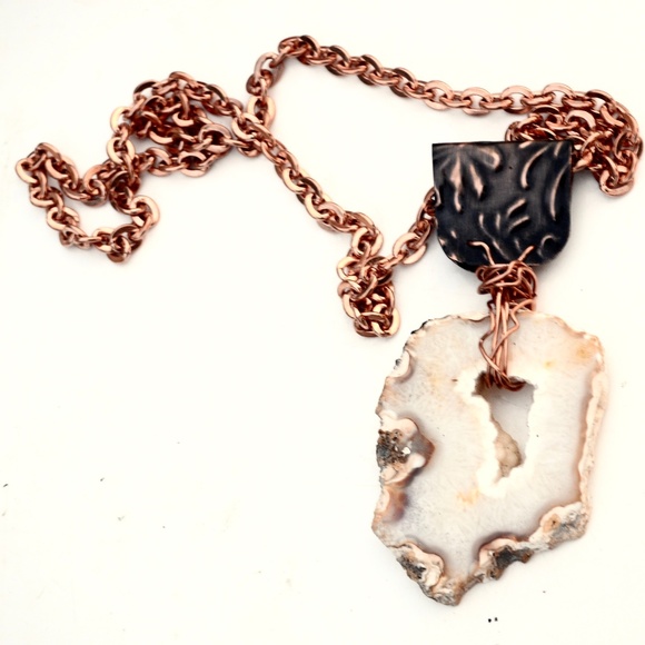 Conceptual Subculture Jewelry - Huge Agate Geode Heavy Solid Copper Chain  🎈HP🎈